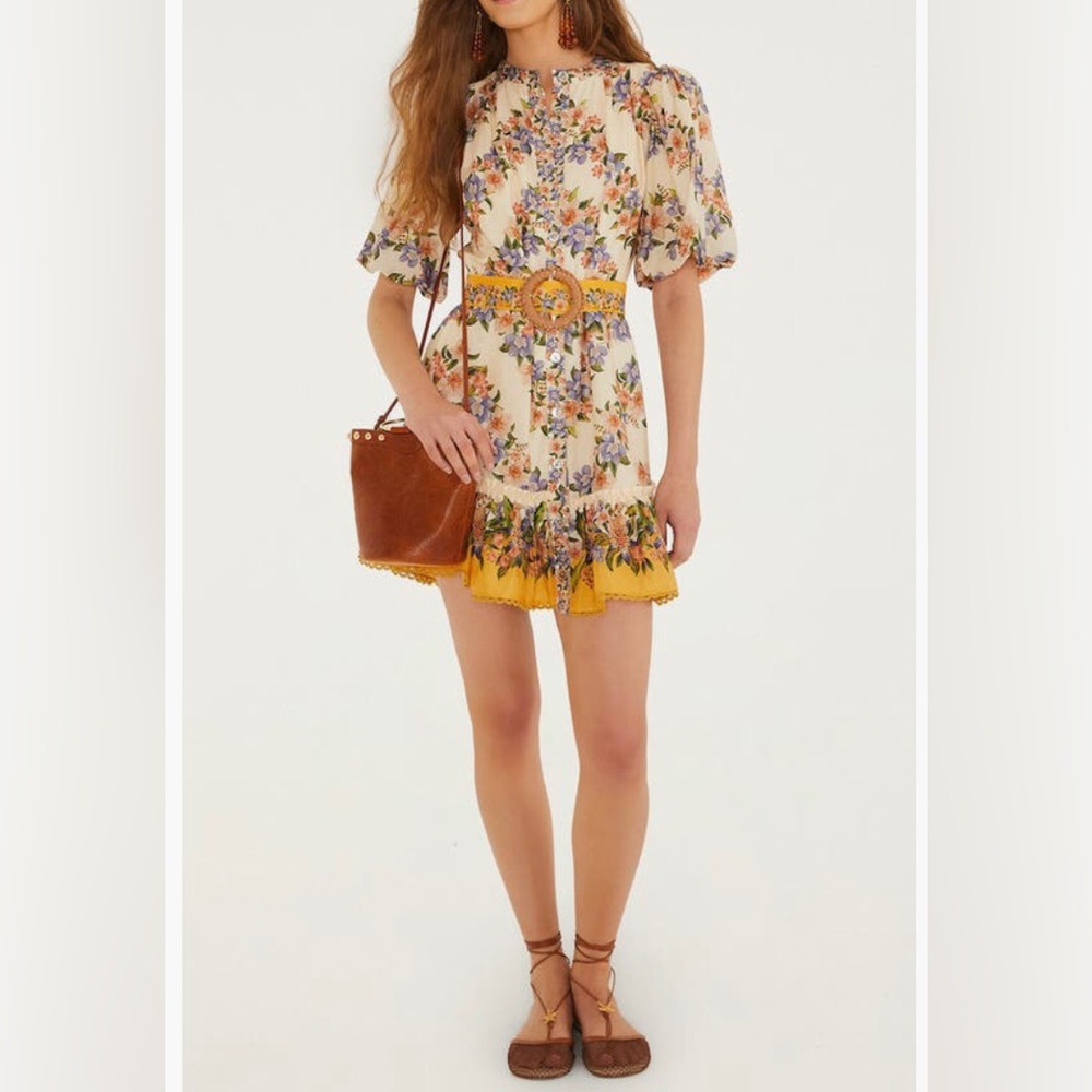 NWT $248 FARM Rio Hilo Stripes & Sand Belted Minidress, X-Large, SAND!